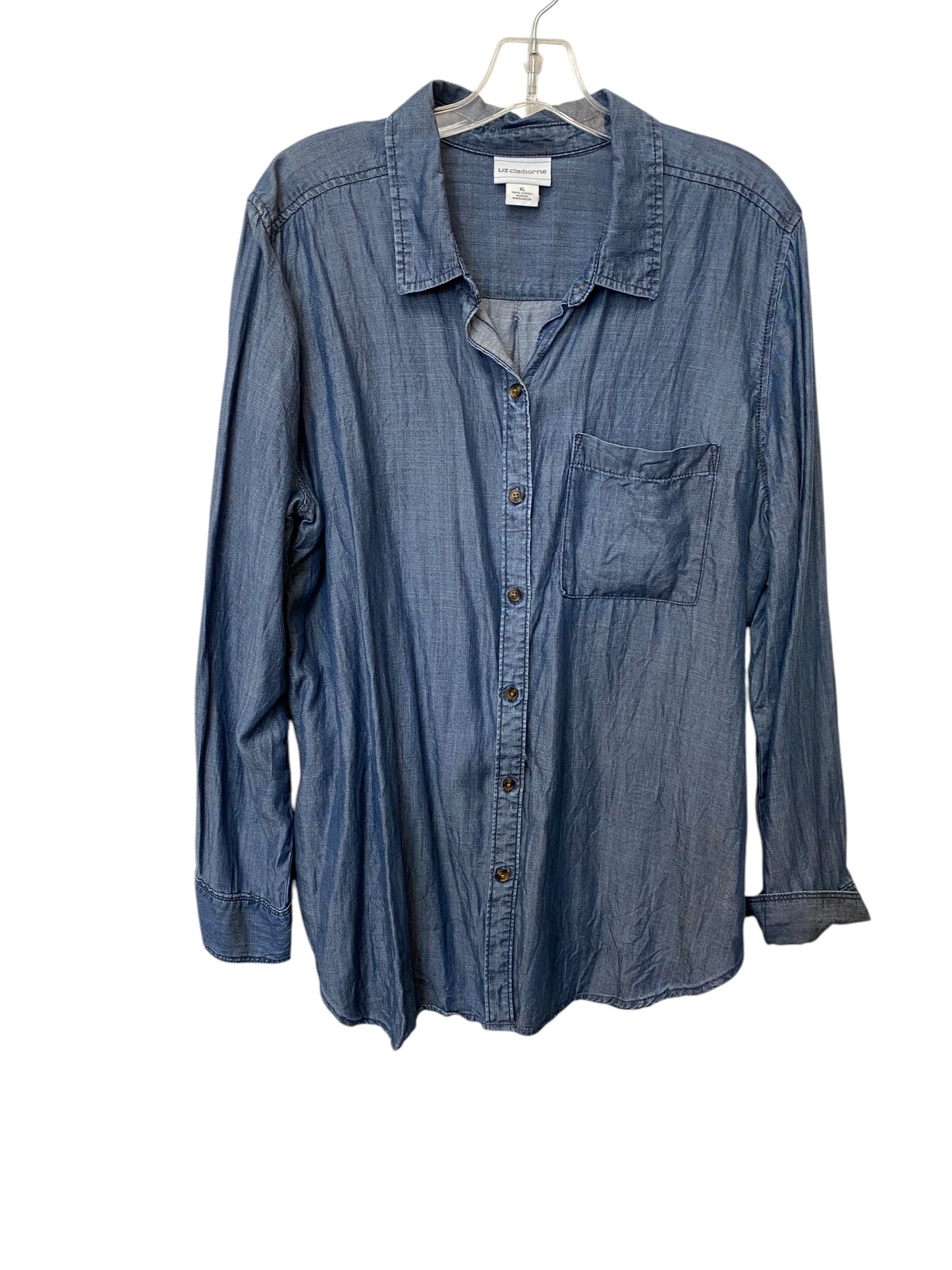 Top Long Sleeve By Liz Claiborne In Blue Denim, Size: Xl