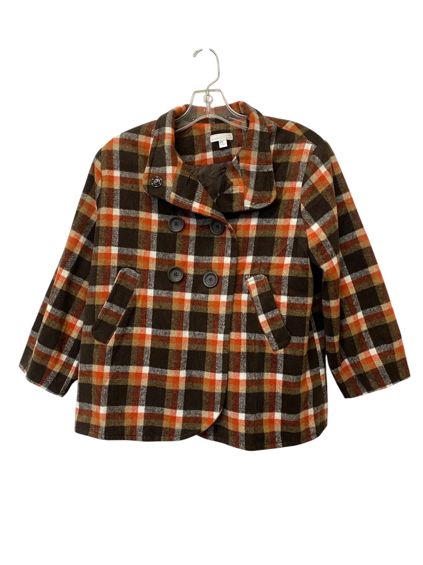 Jacket Shirt By Charming Charlie In Plaid Pattern, Size: L