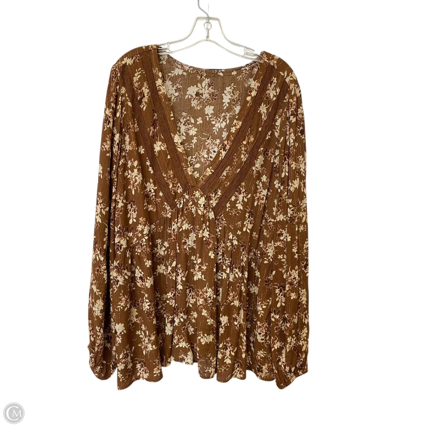 Top Long Sleeve By Cme In Brown, Size: Xxl
