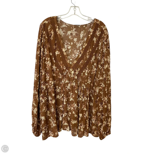 Top Long Sleeve By Cme In Brown, Size: Xxl