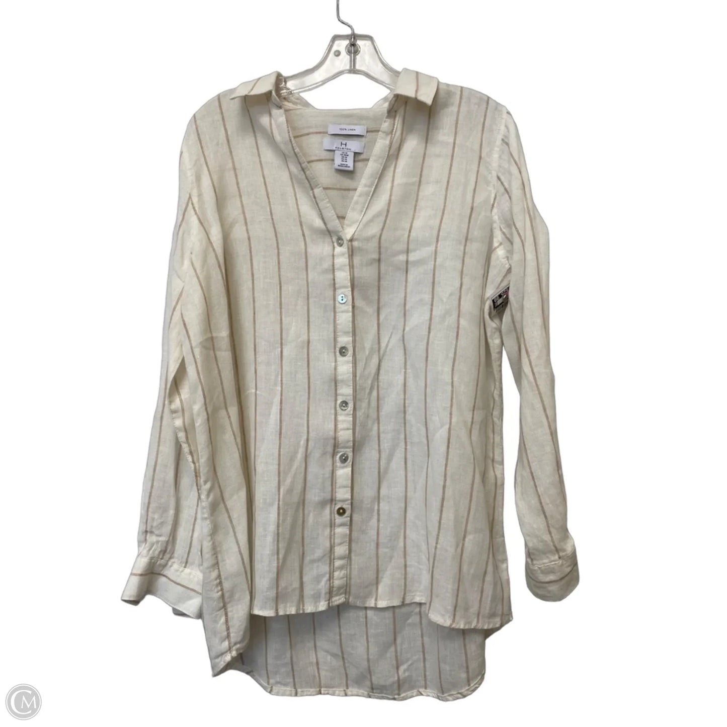 Top Long Sleeve Designer By Halston In Striped Pattern, Size: M