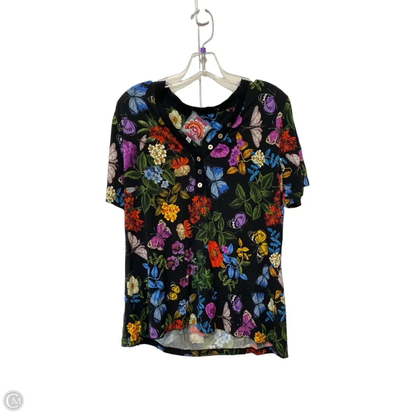 Top Short Sleeve By Johnny Was In Floral Print, Size: Xl