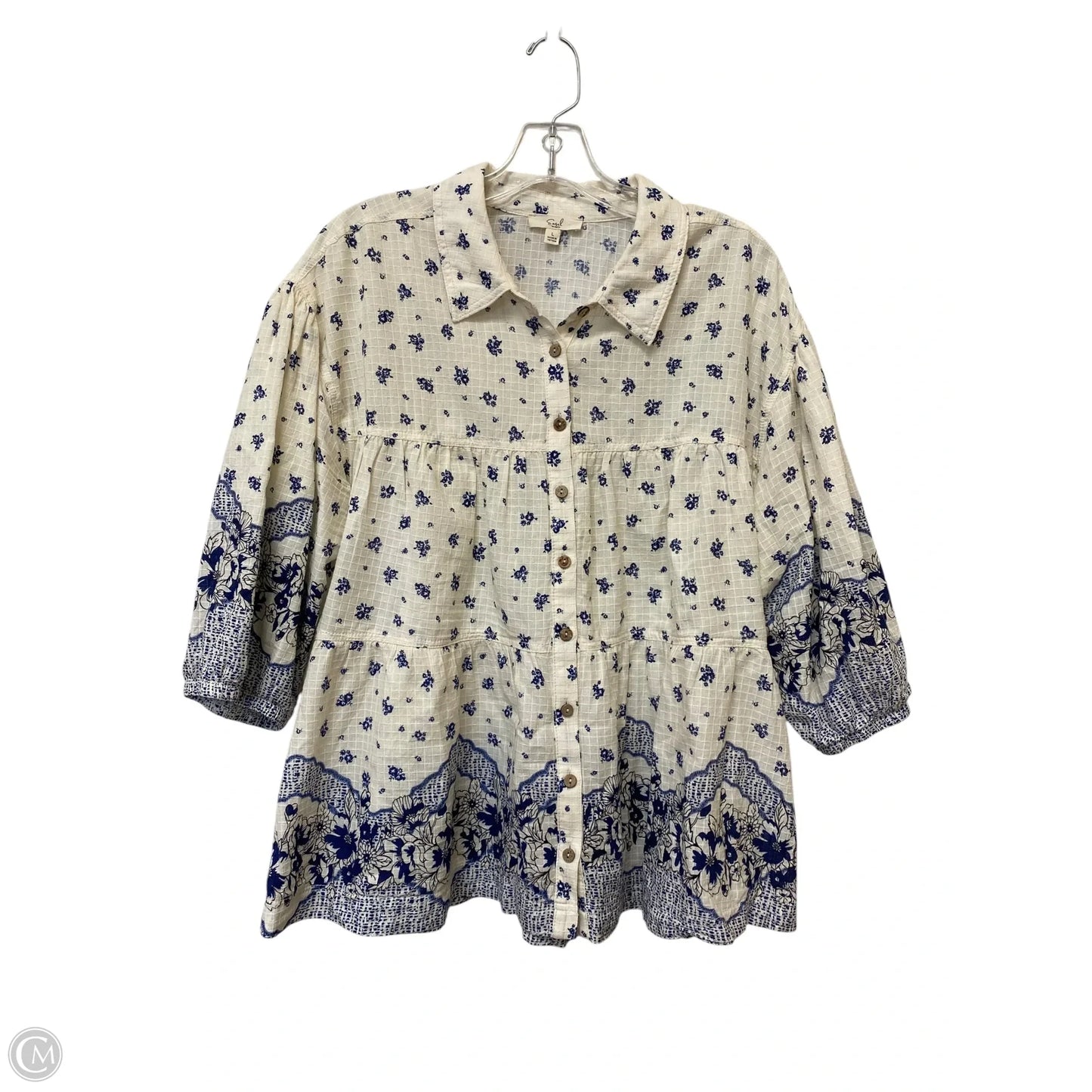 Top 3/4 Sleeve By Easel In Floral Print, Size: L