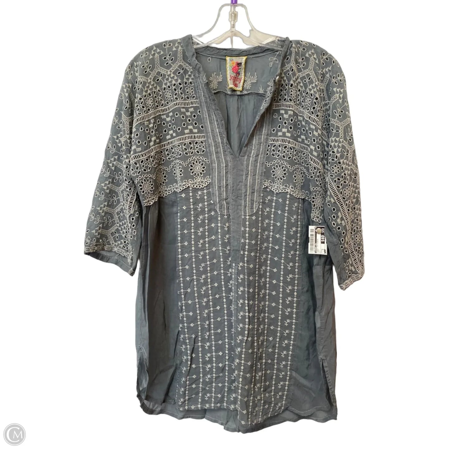 Tunic 3/4 Sleeve By Johnny Was In Grey, Size: S