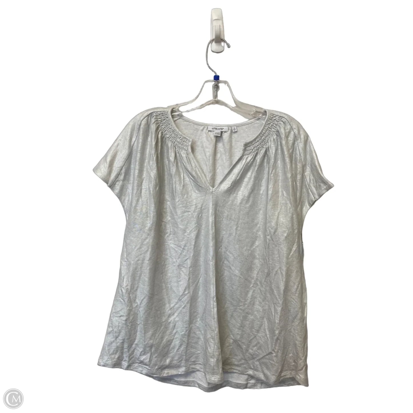 Top Short Sleeve By Chicos In Silver, Size: L