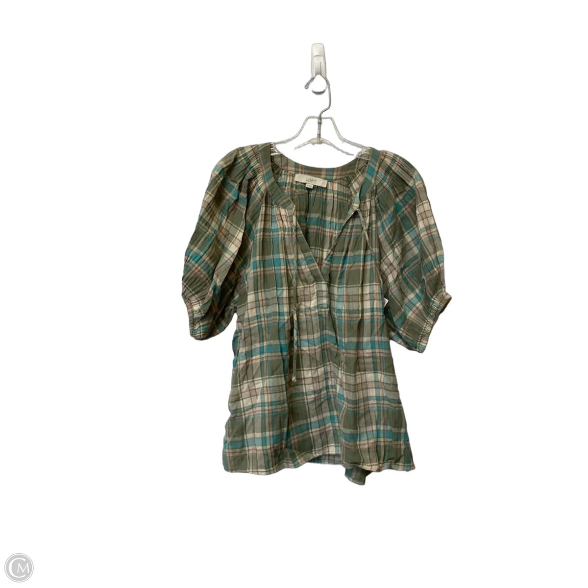 Top Short Sleeve By Loft In Plaid Pattern, Size: M