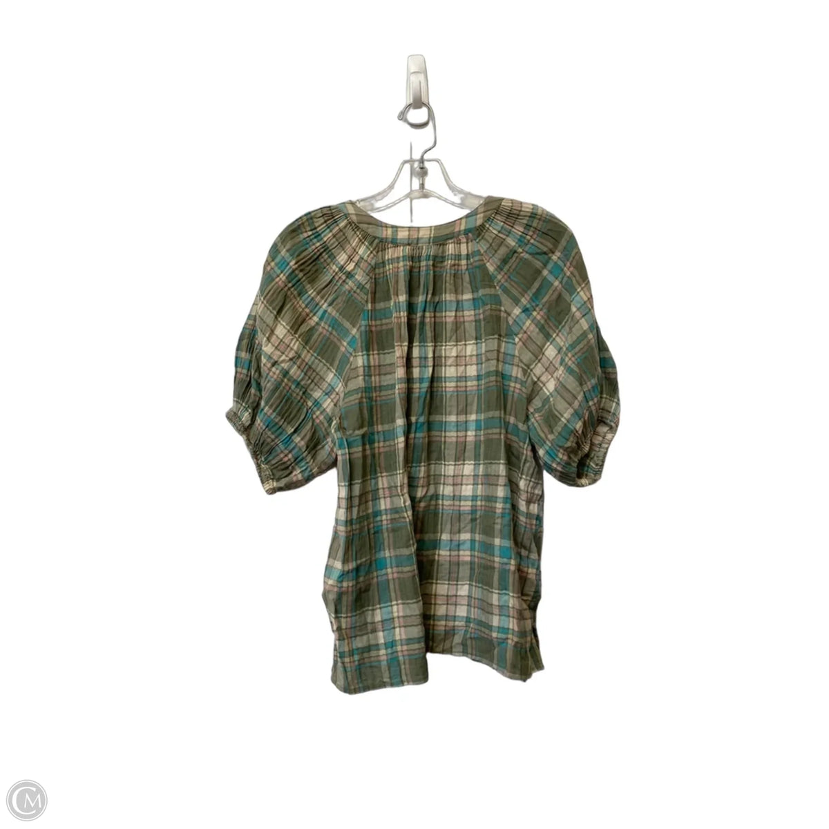 Top Short Sleeve By Loft In Plaid Pattern, Size: M