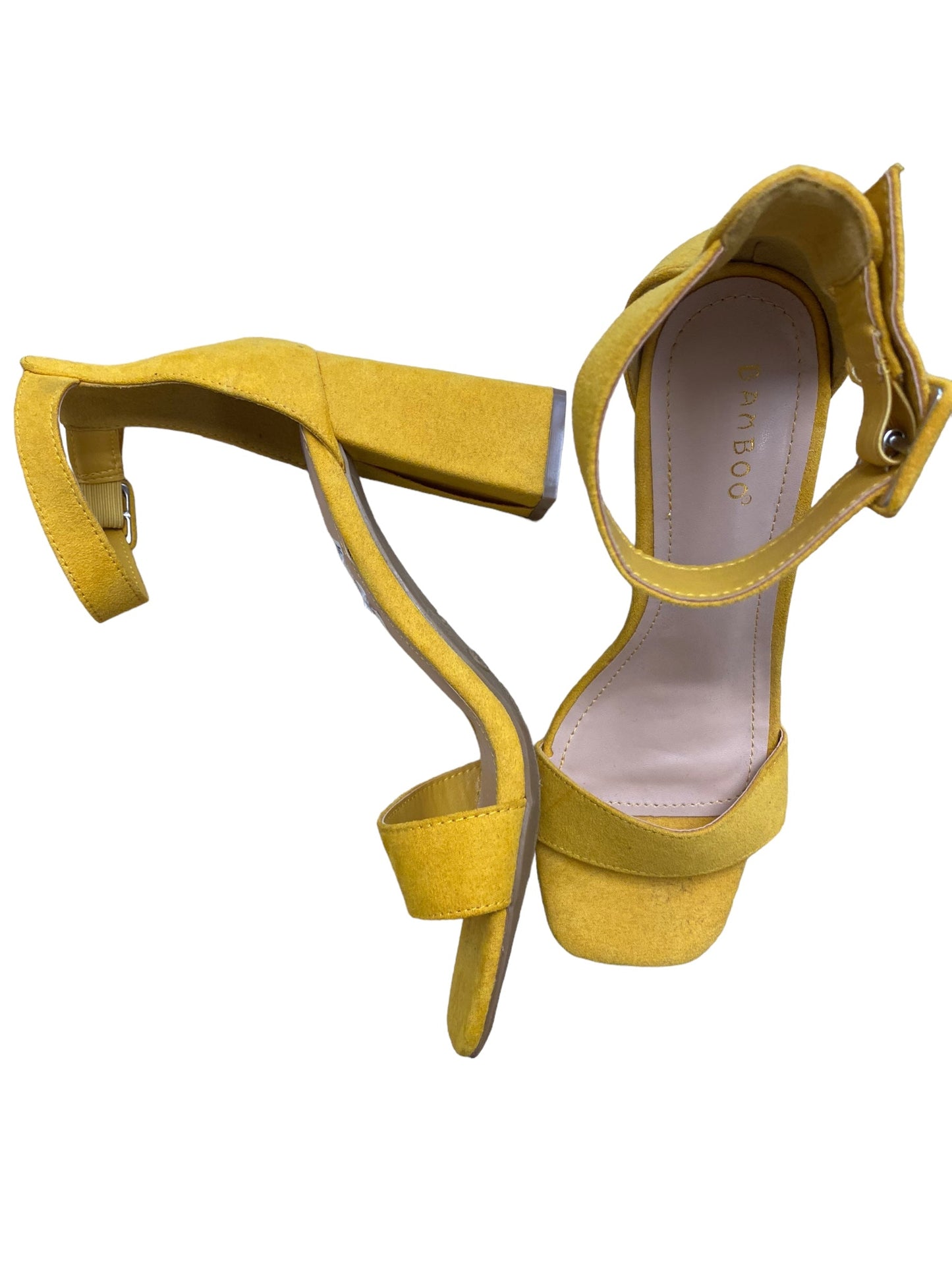 Yellow Shoes Heels Block Bamboo, Size 8.5