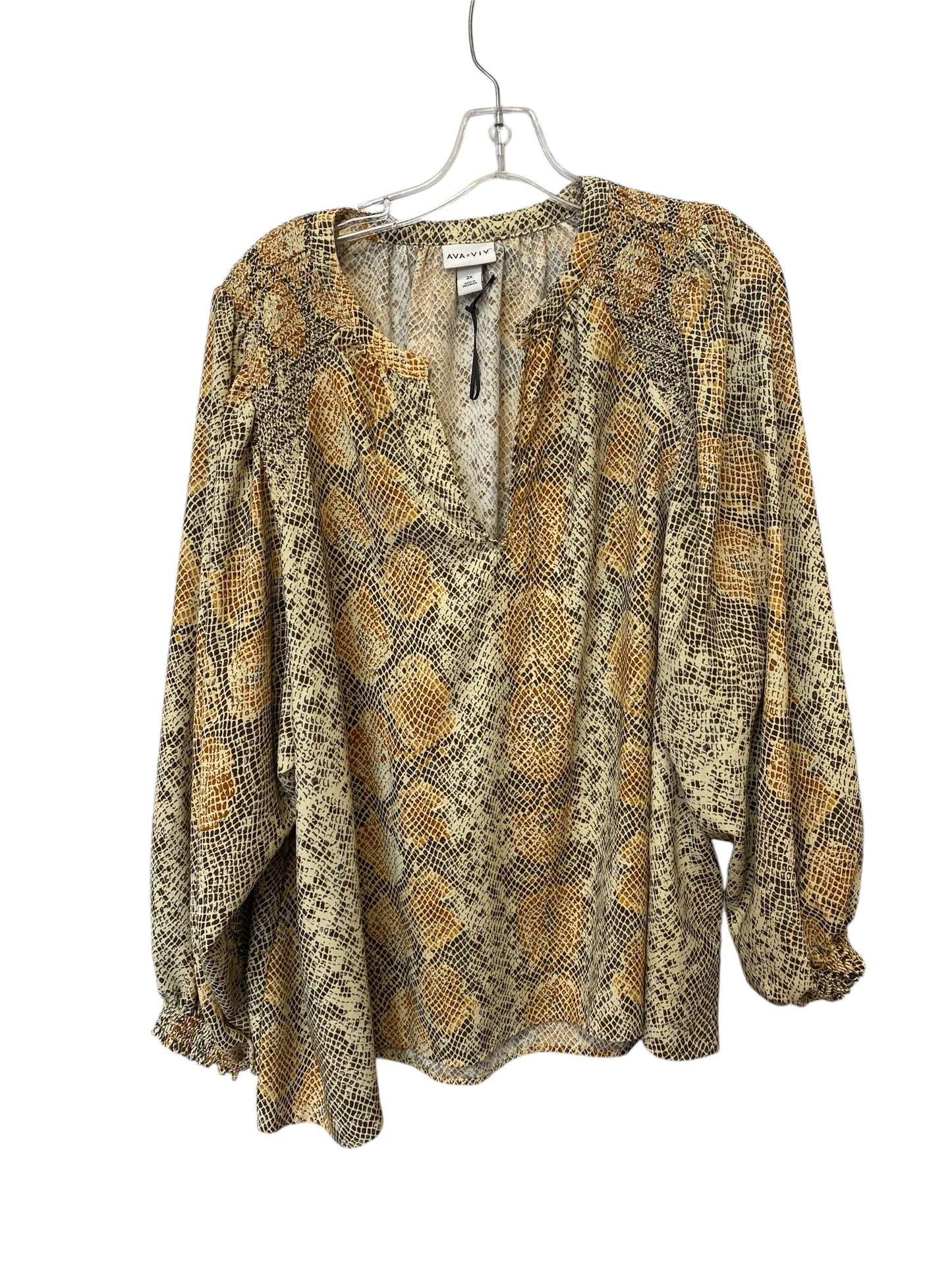 Top Long Sleeve By Ava & Viv In Snakeskin Print, Size: 2x