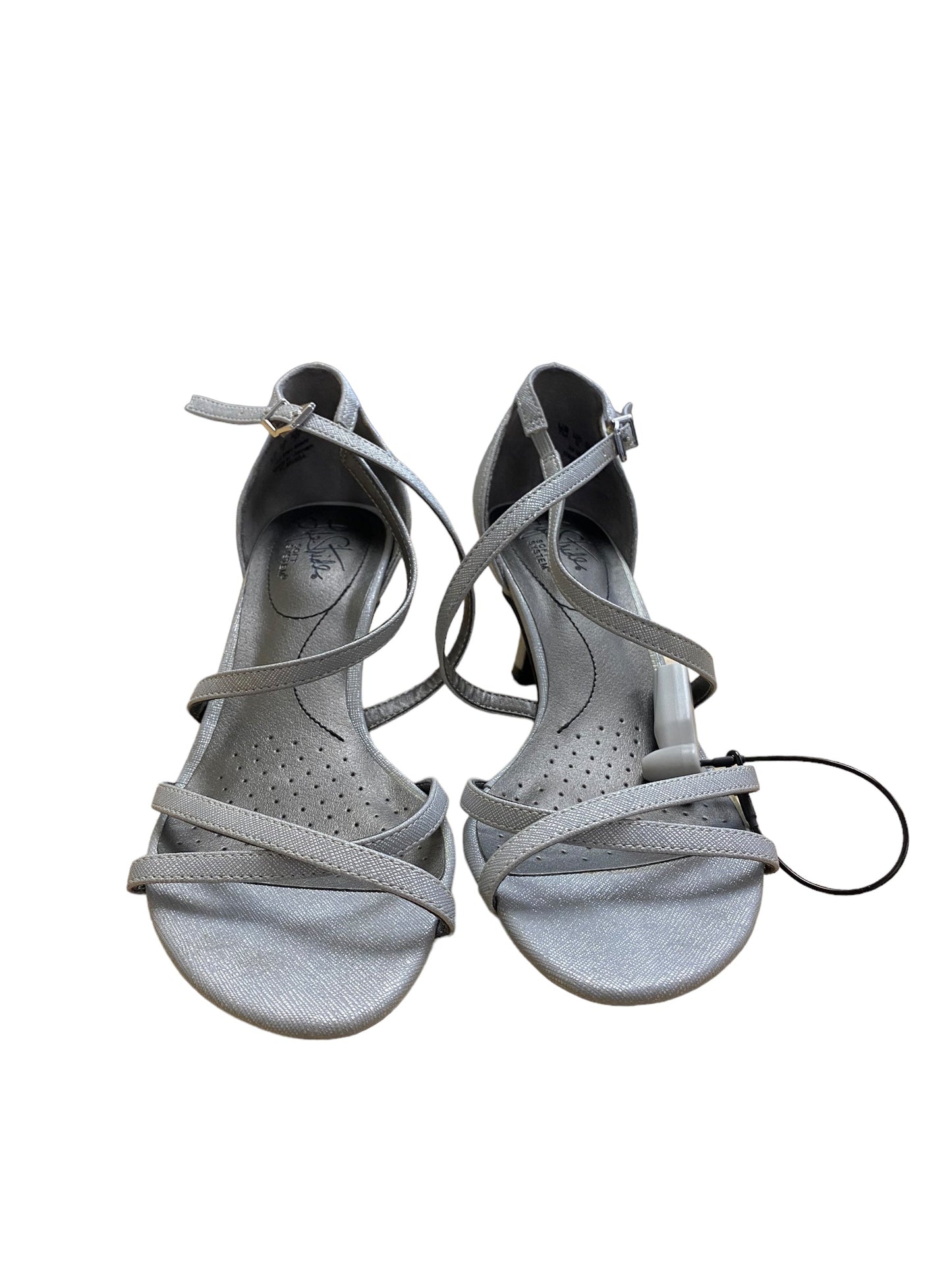 Silver Sandals Heels Kitten Life Stride, Size 7