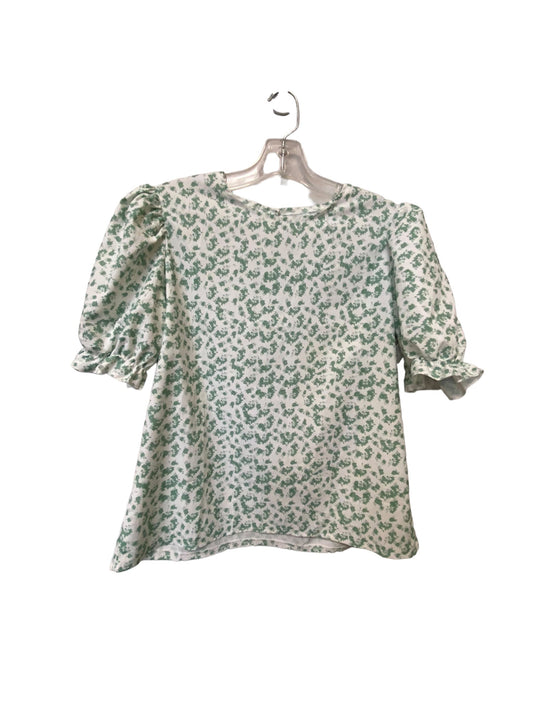 Green & White Top Short Sleeve Clothes Mentor, Size M