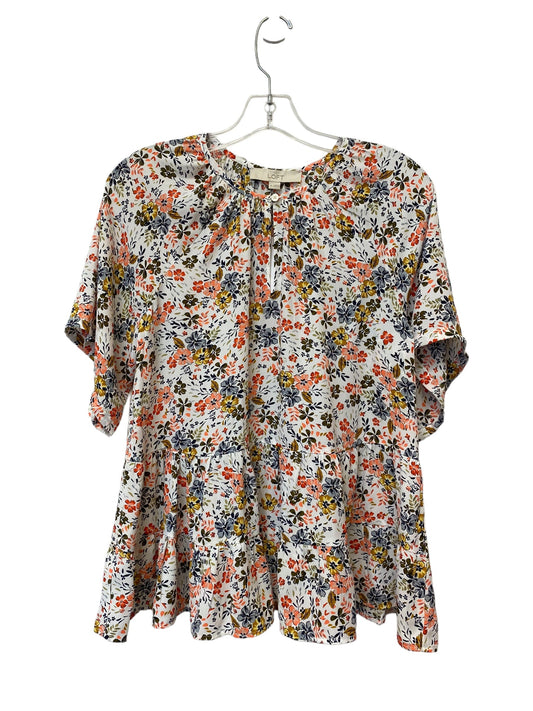 Floral Print Top Short Sleeve Loft, Size Xs