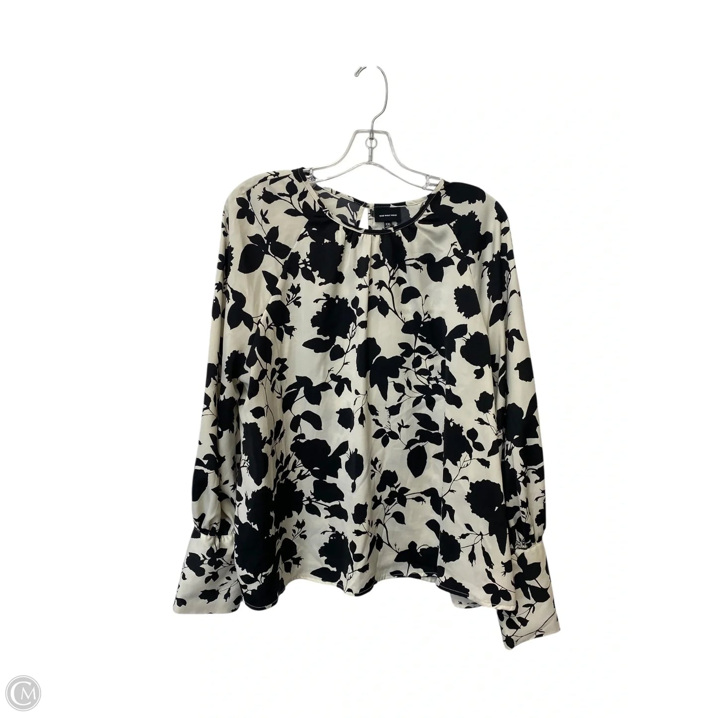 Top Long Sleeve By Who What Wear In Black & Cream, Size: Xxl