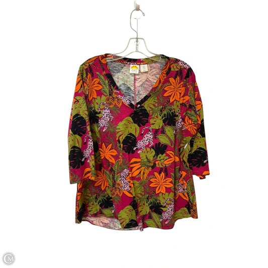 Top 3/4 Sleeve Basic By C And C In Animal Print, Size: 1x