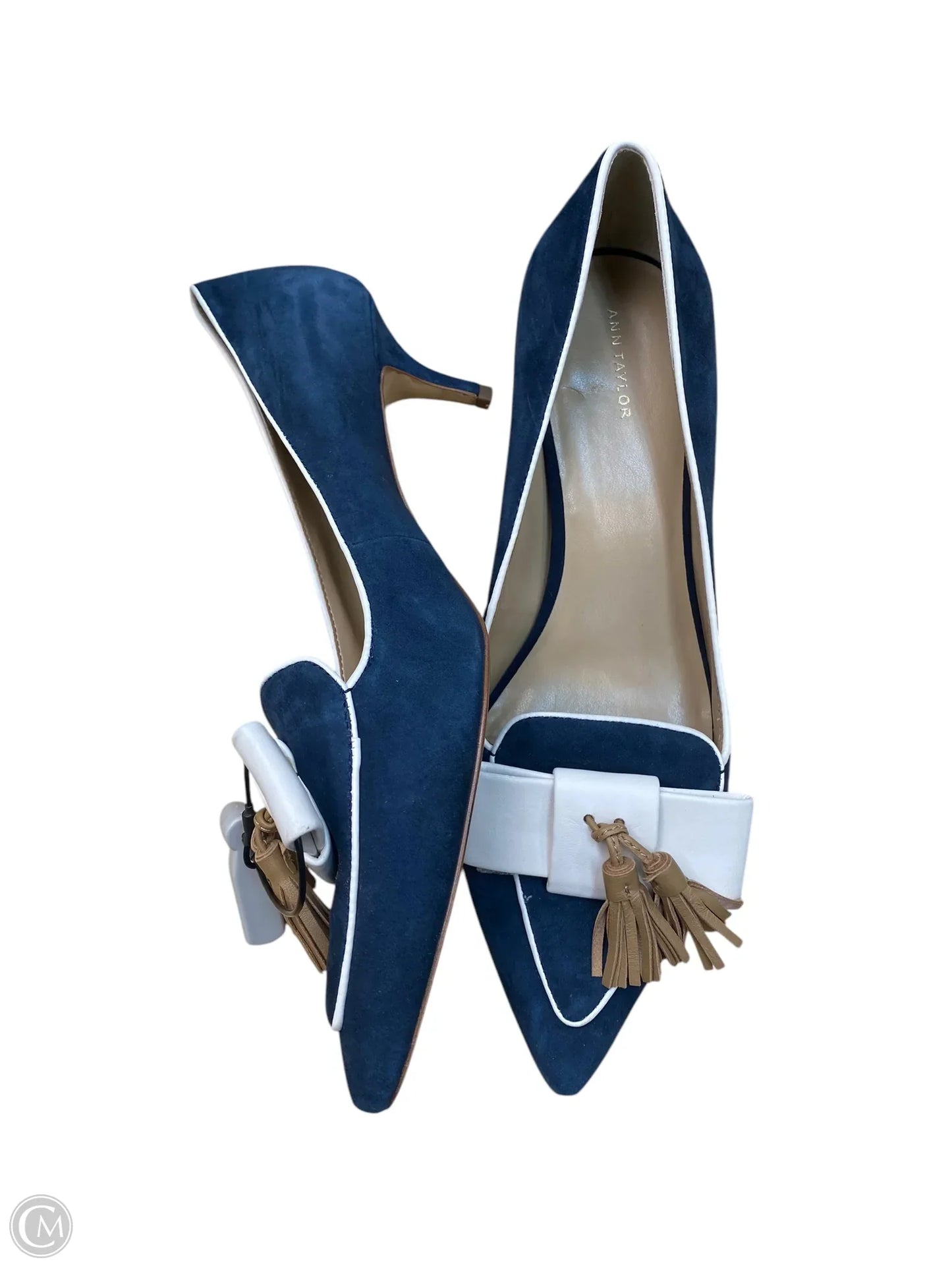 Shoes Heels Kitten By Ann Taylor In Blue & White, Size: 9