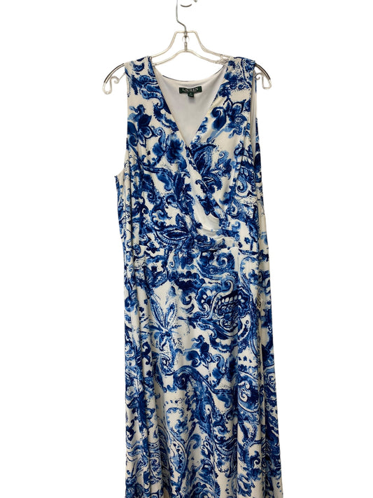 Blue & White Dress Casual Midi Ralph Lauren, Size 18