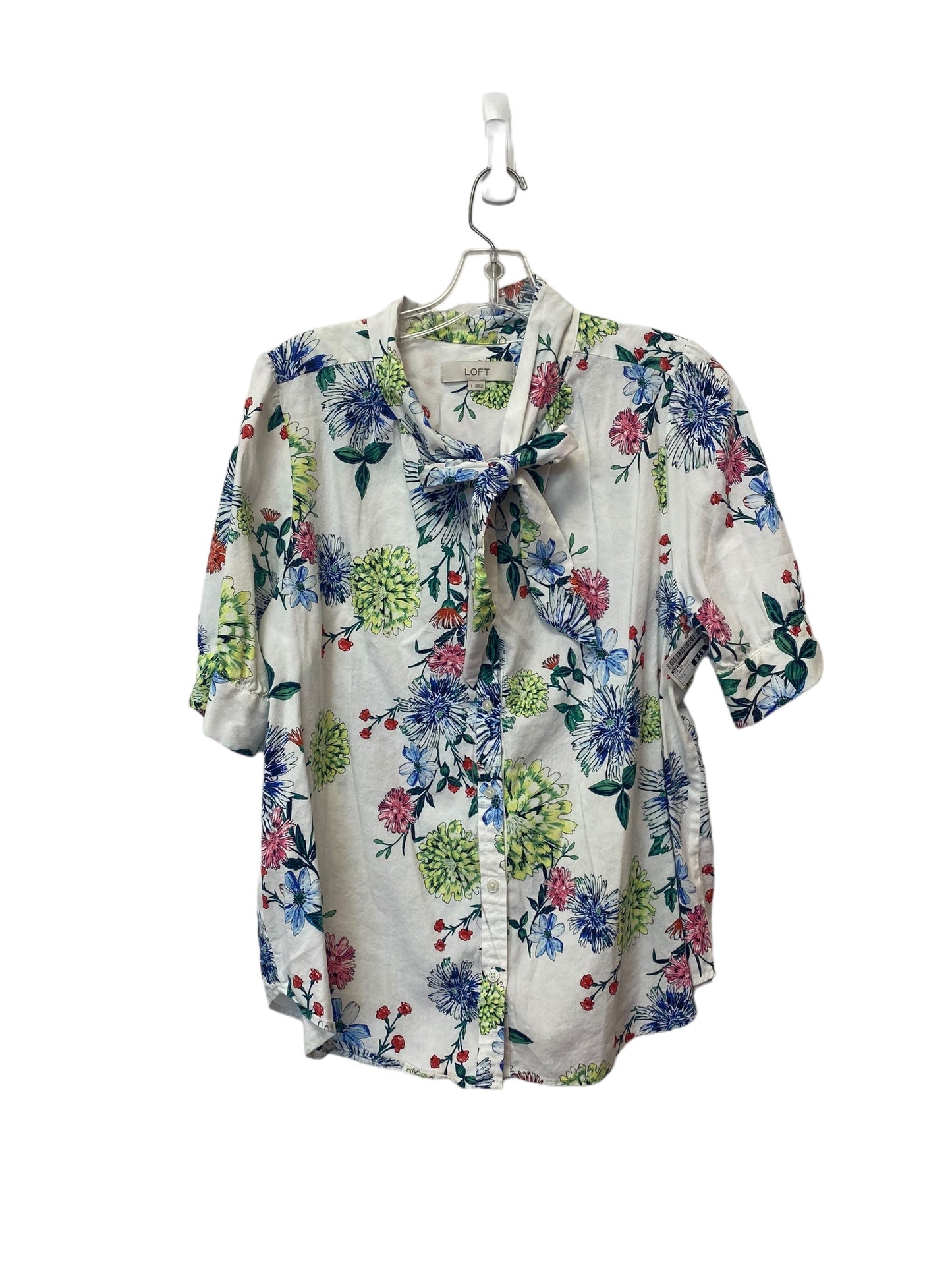 Floral Print Top Short Sleeve Loft, Size L