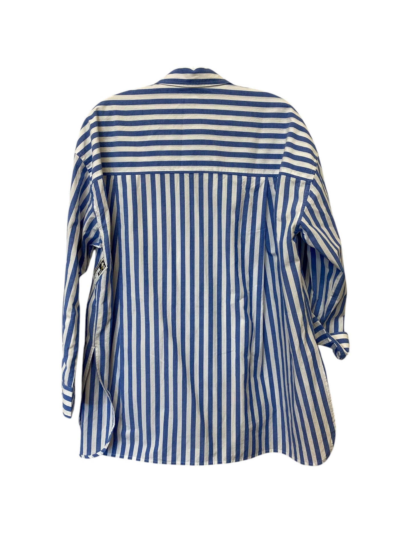 Top Long Sleeve By Madewell In Blue & White, Size: S