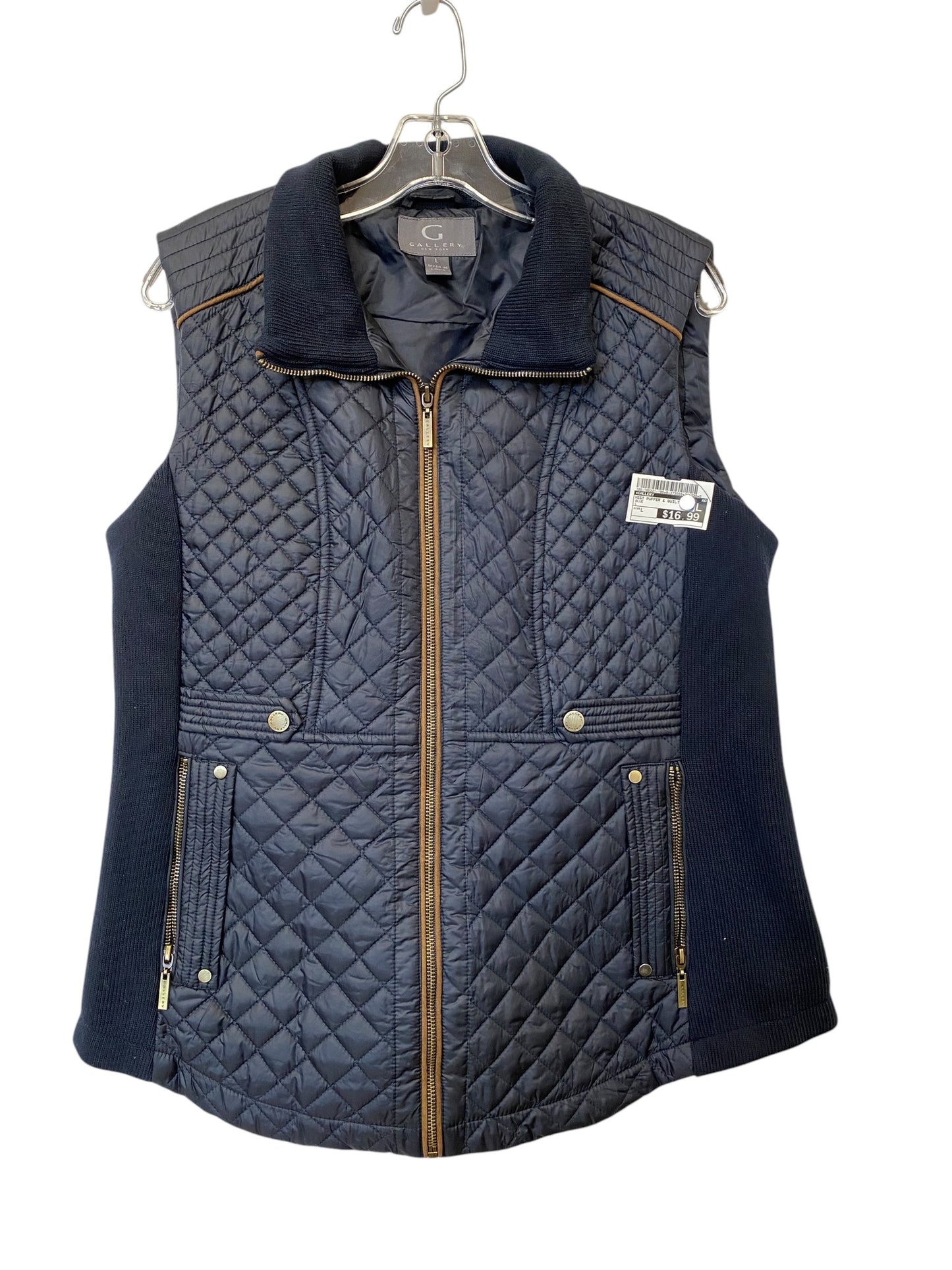 Vest Puffer & Quilted By Gallery In Blue, Size: L