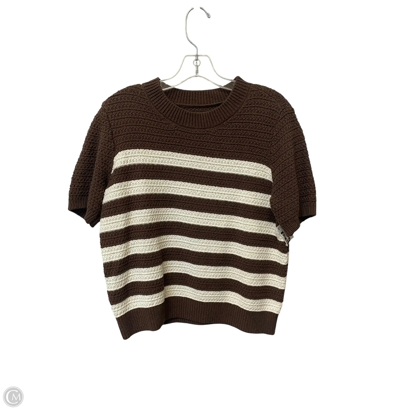 Sweater Short Sleeve By Loft In Brown & Cream, Size: M