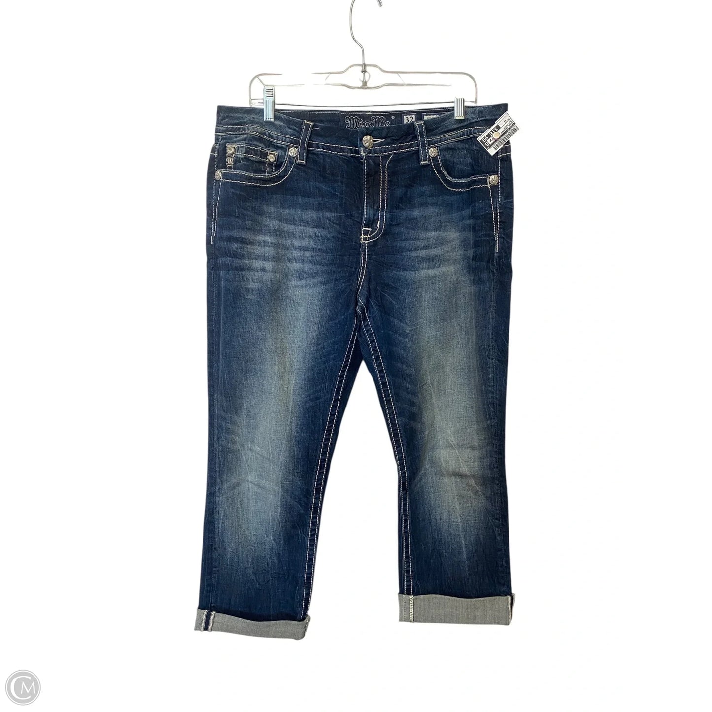 Jeans Cropped By Miss Me In Blue Denim, Size: 12