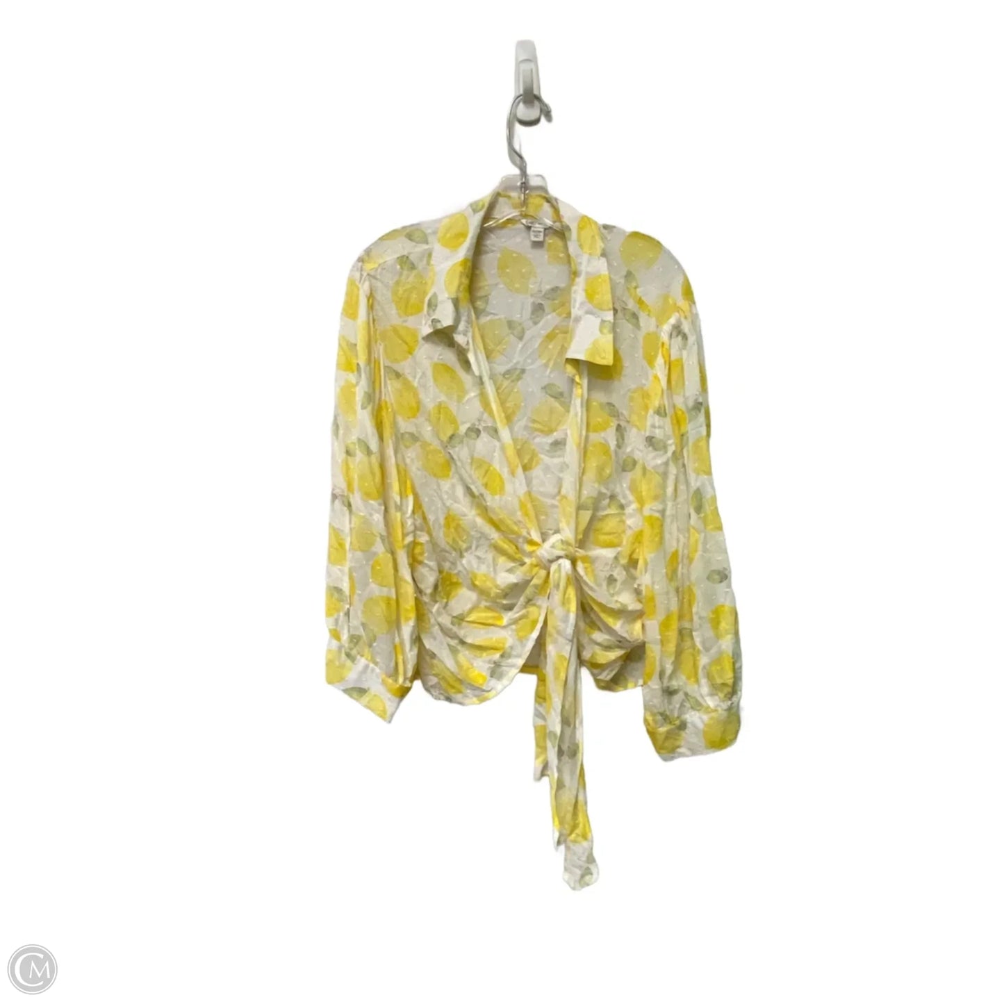 Top Short Sleeve By Cato In White & Yellow, Size: 26