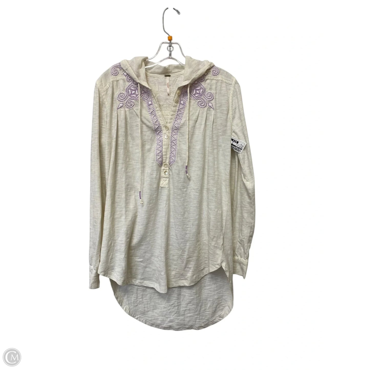 Top Long Sleeve By Free People In Cream & Purple, Size: Xs