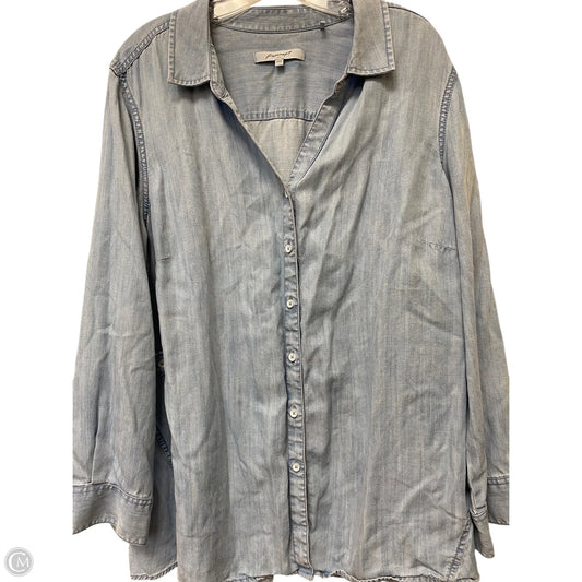 Top Long Sleeve Basic By Foxcroft In Blue Denim, Size: Xxl