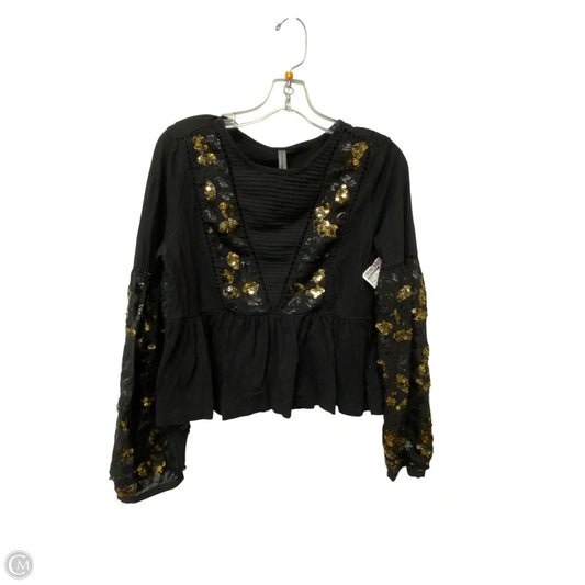 Top Long Sleeve By Anthropologie In Black & Gold, Size: M