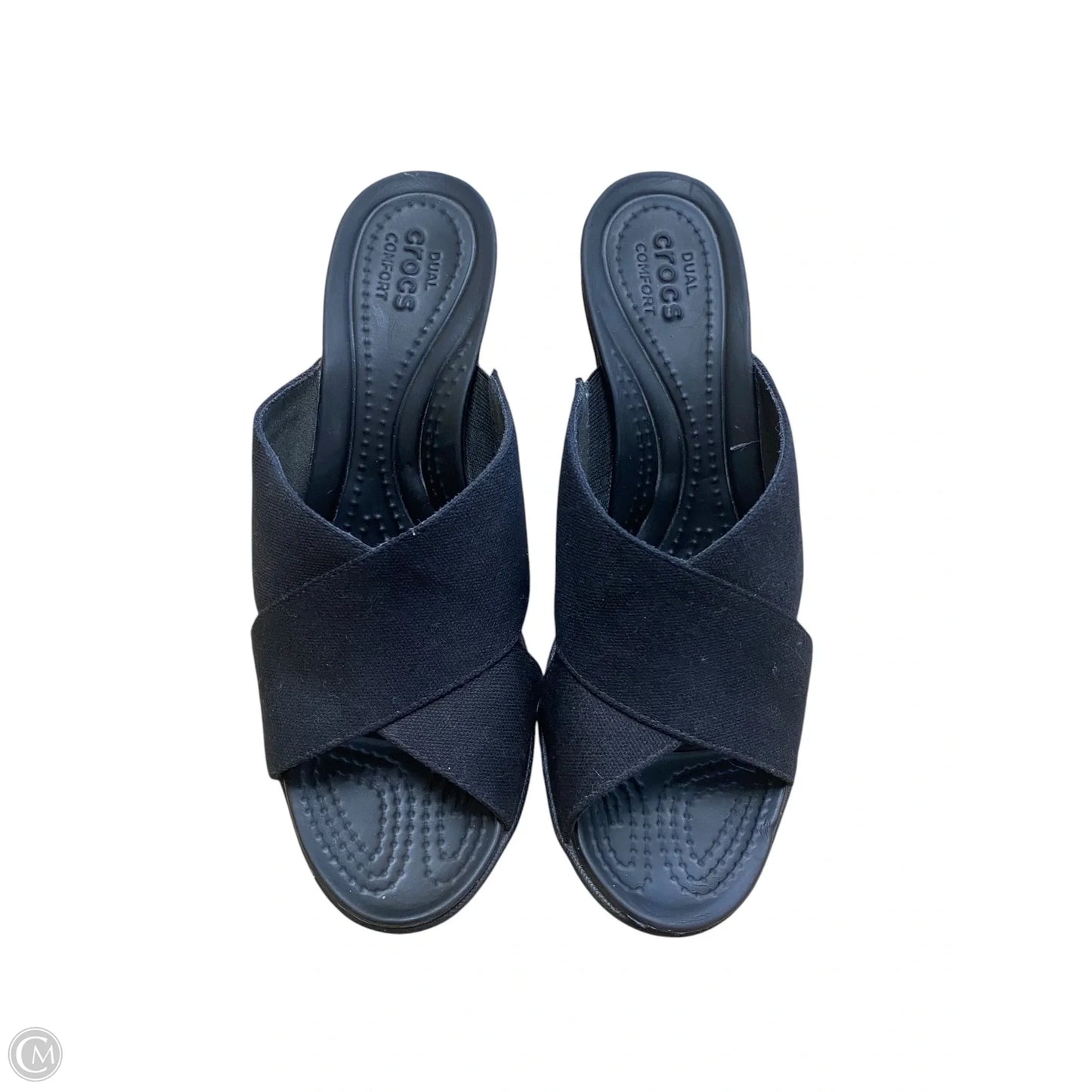 Sandals Heels Wedge By Crocs In Black, Size: 9