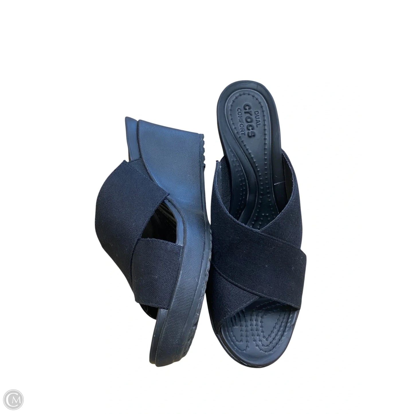 Sandals Heels Wedge By Crocs In Black, Size: 9