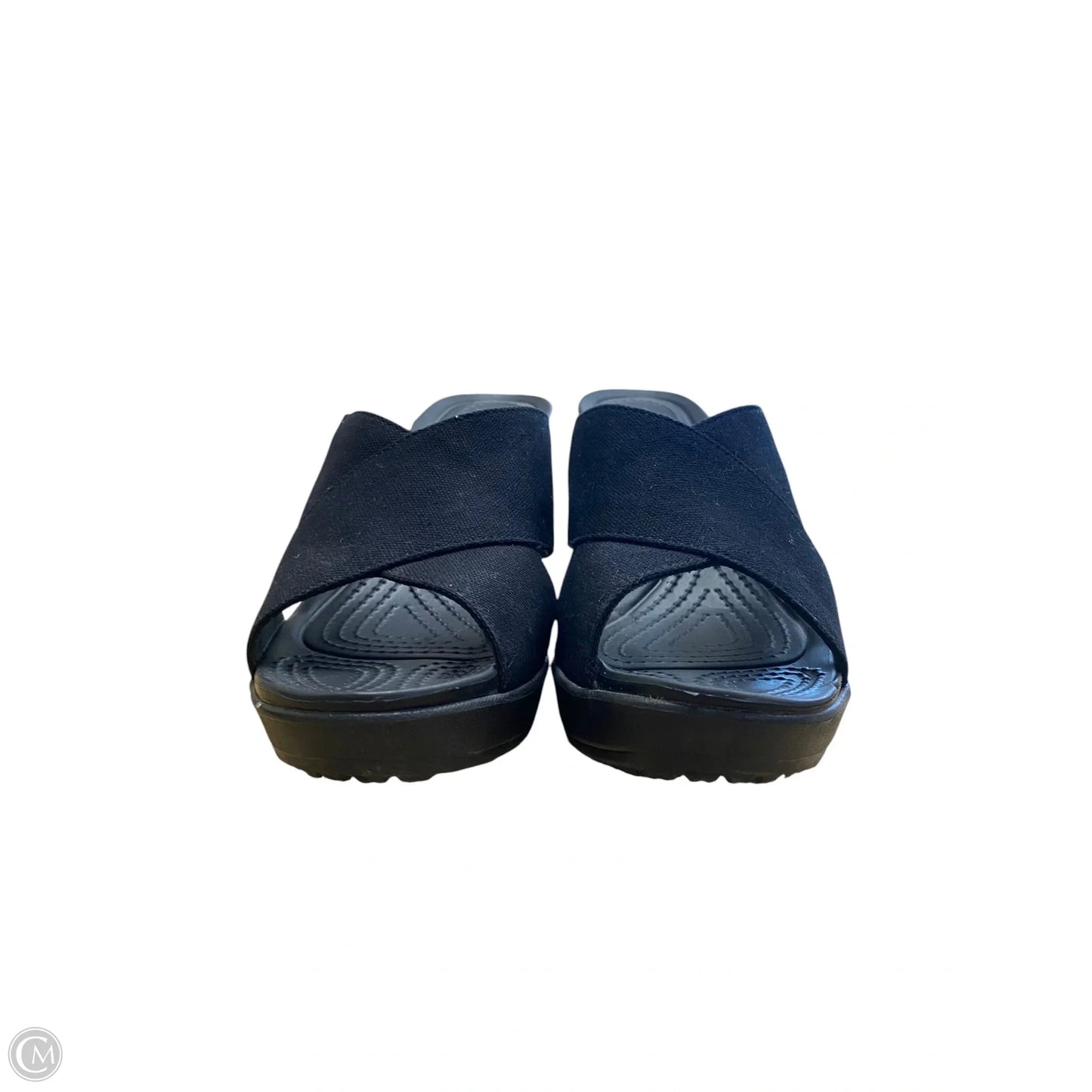 Sandals Heels Wedge By Crocs In Black, Size: 9