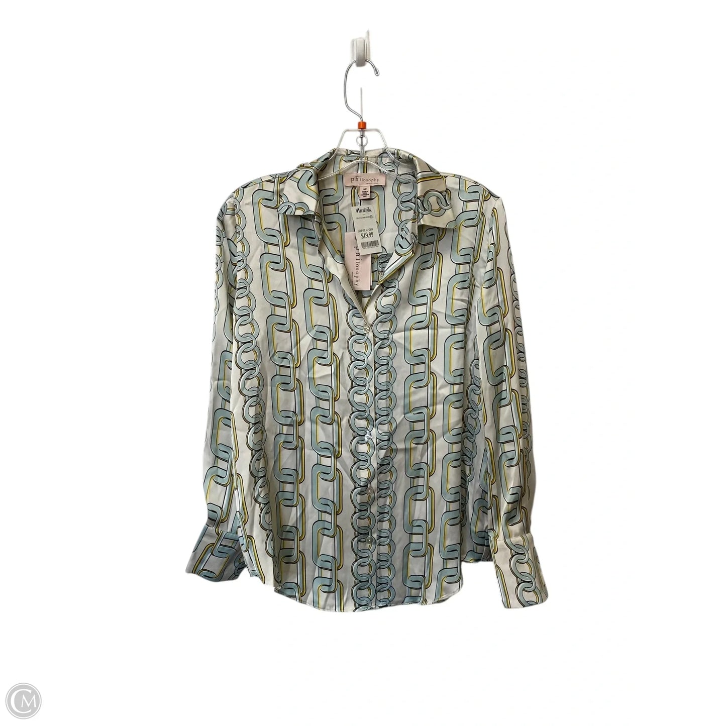 Top Long Sleeve By Philosophy In Blue & Cream, Size: S