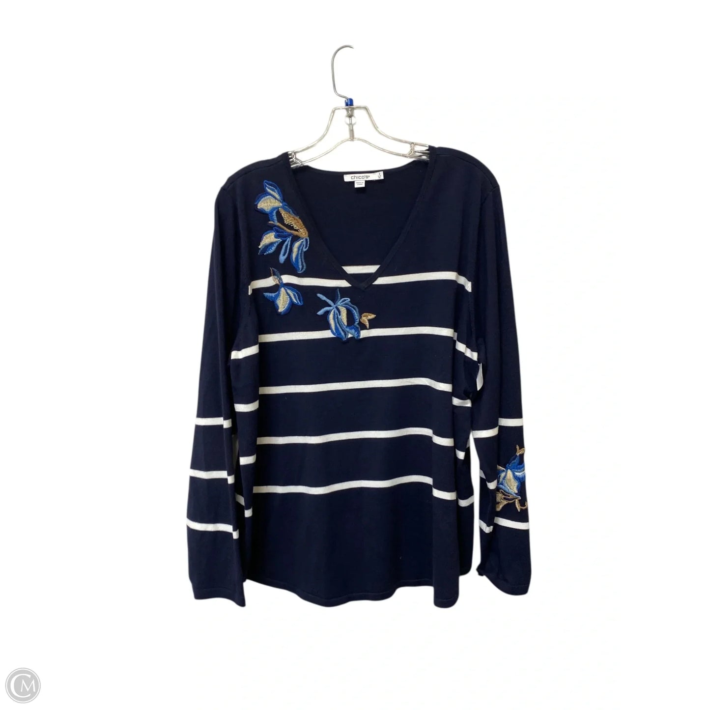 Sweater By Chicos In Striped Pattern, Size: Xl