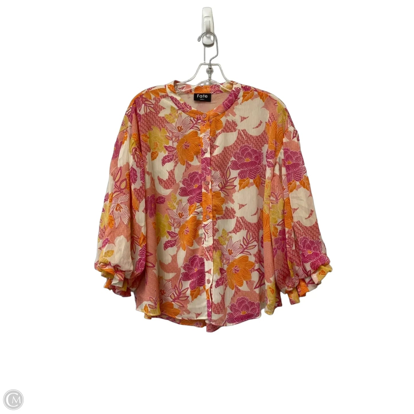 Top 3/4 Sleeve By Fate In Floral Print, Size: S