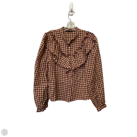 Top Long Sleeve By Zara In Red & Tan, Size: Xs