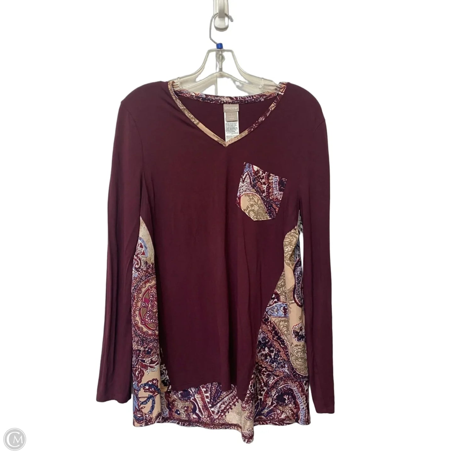 Top Long Sleeve By Chicos In Maroon, Size: M