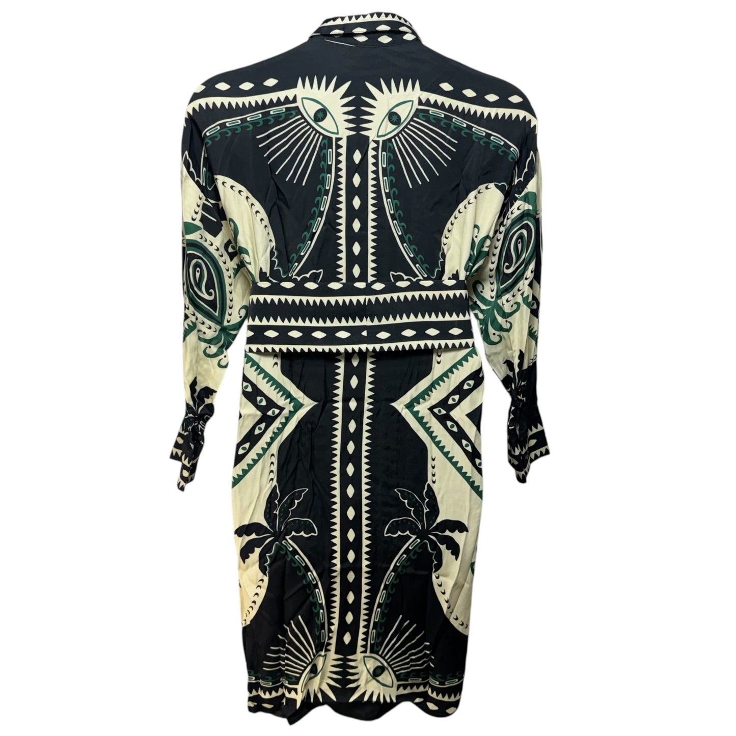Mystic Scarf Chemise Dress Designer By Farm Rio In Black & Cream, Size: L