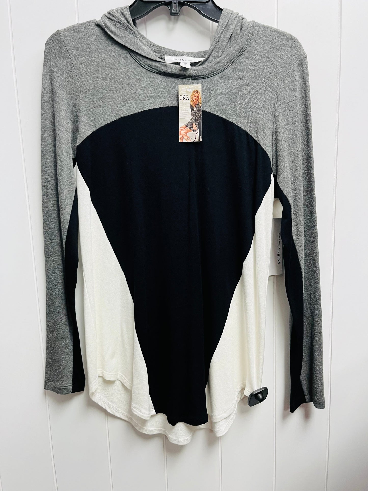 Top Long Sleeve By Karen Kane In Grey & White, Size: S