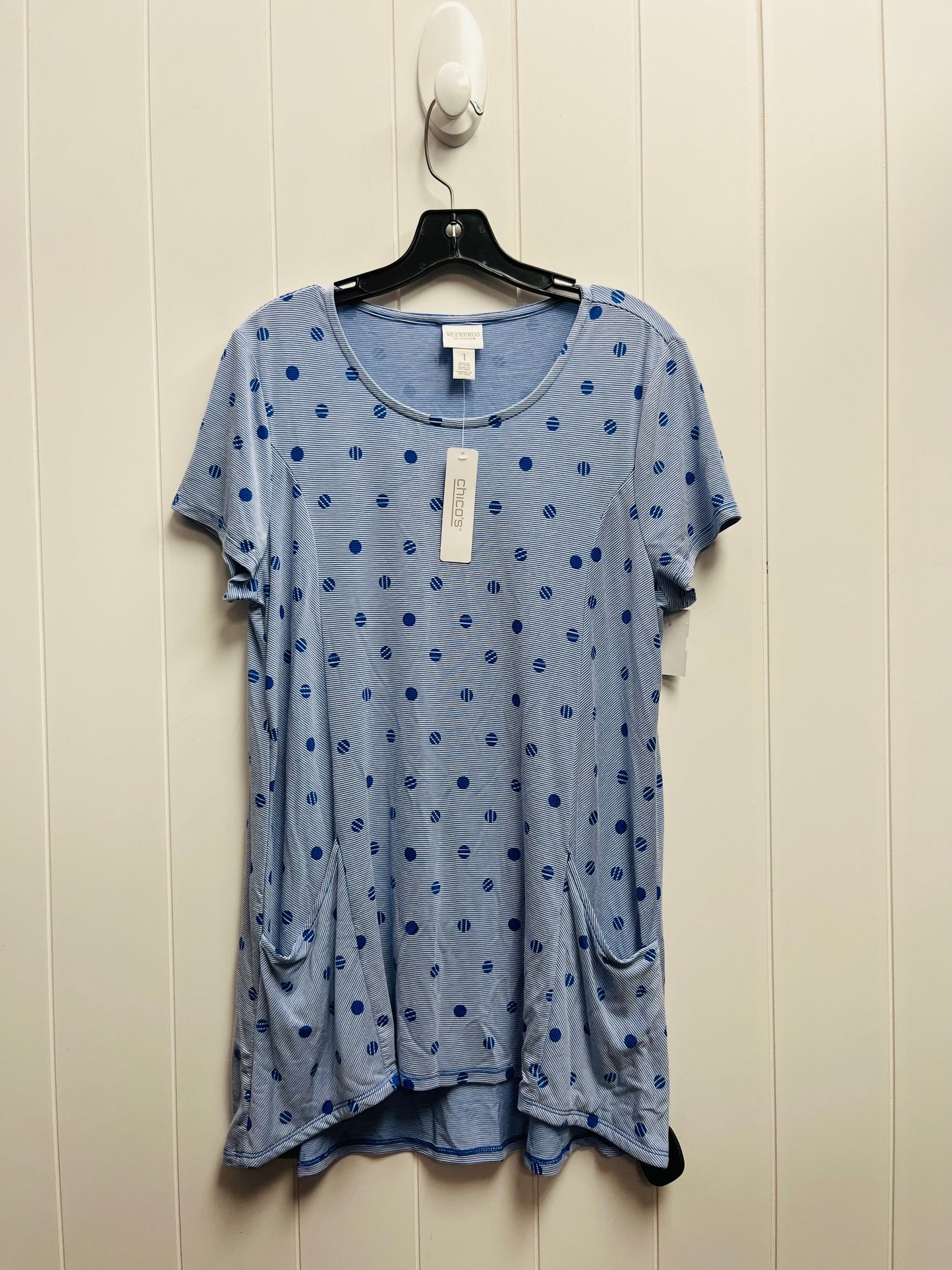 Blue & White Top Short Sleeve Chicos, Size M