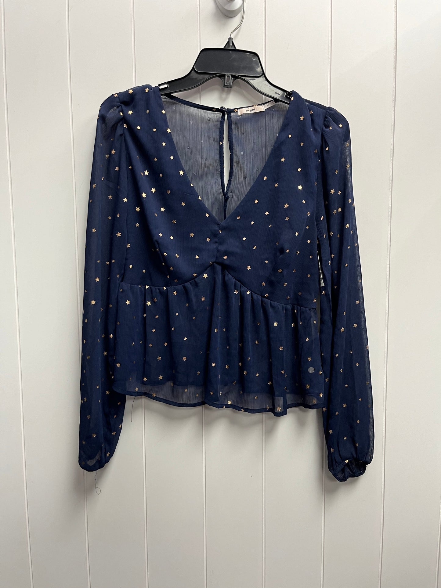 Blouse Long Sleeve By Miami In Navy, Size: M