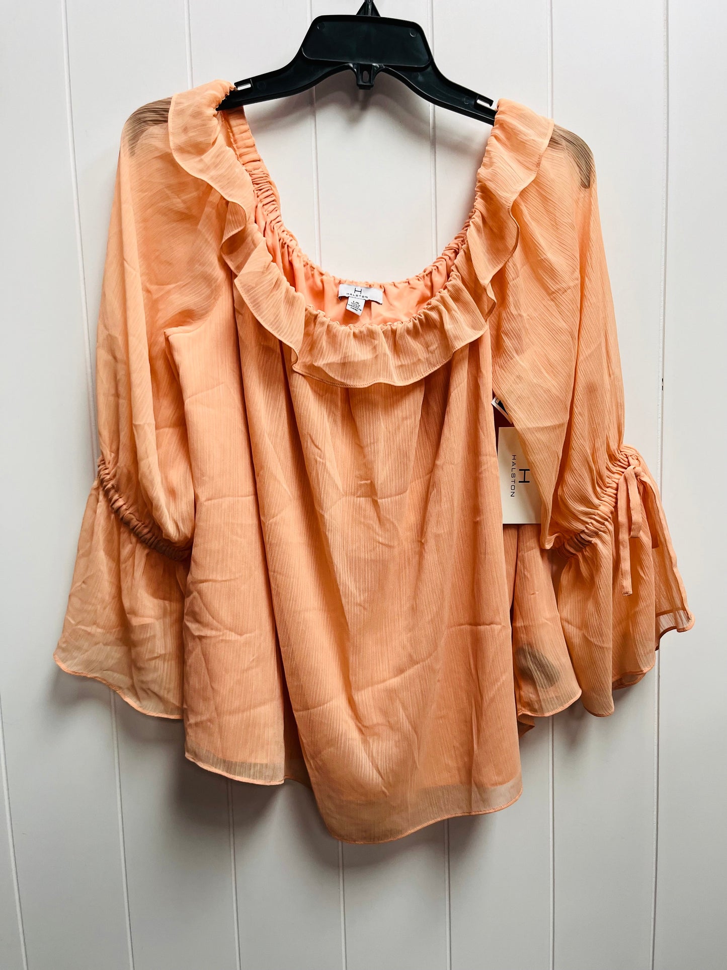 Orange Blouse Long Sleeve Halston, Size L