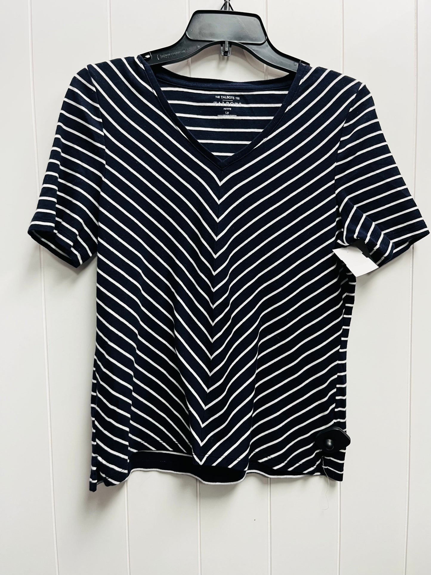 Top Short Sleeve By Talbots In Blue & White, Size: L