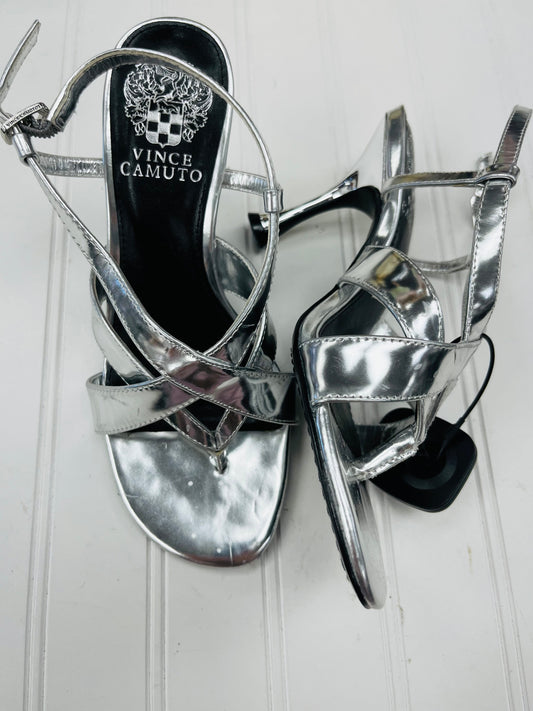 Sandals Heels Stiletto By Vince Camuto In Silver, Size: 6.5