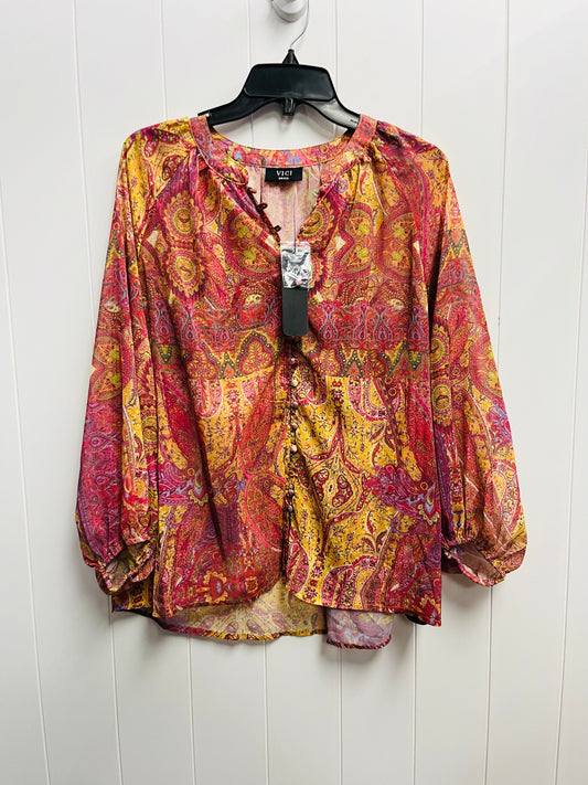 Blouse Long Sleeve By Vici In Red & Yellow, Size: S