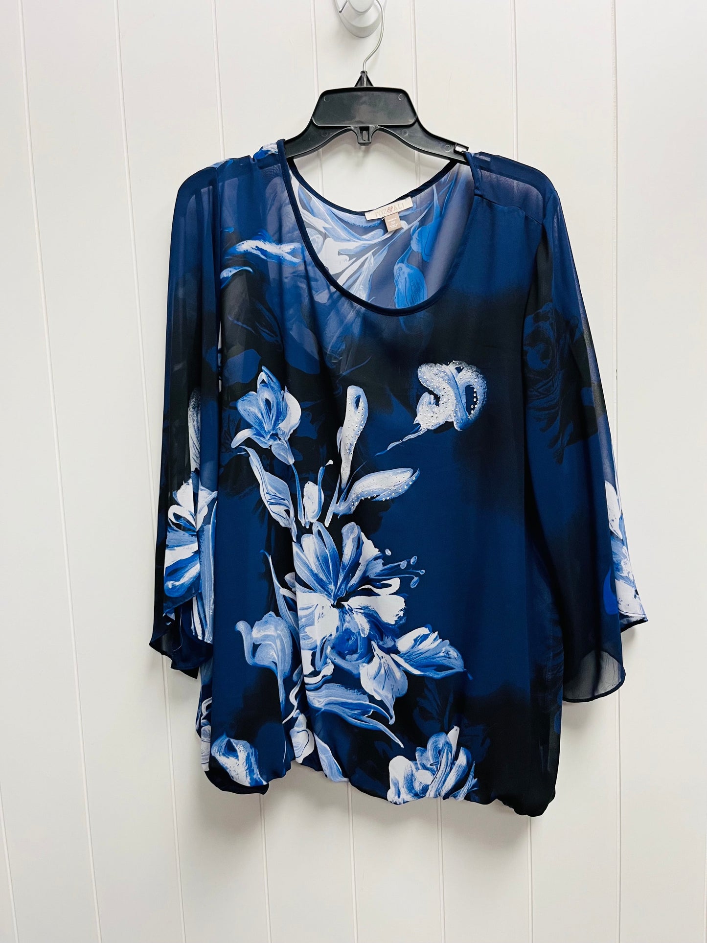 Blouse Long Sleeve By Roz And Ali In Blue, Size: 2x