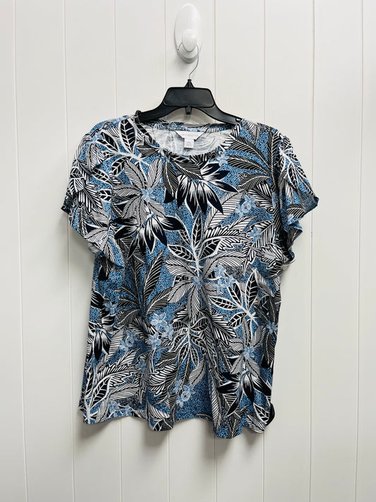 Top Short Sleeve By Liz Claiborne In Blue & White, Size: Xxl