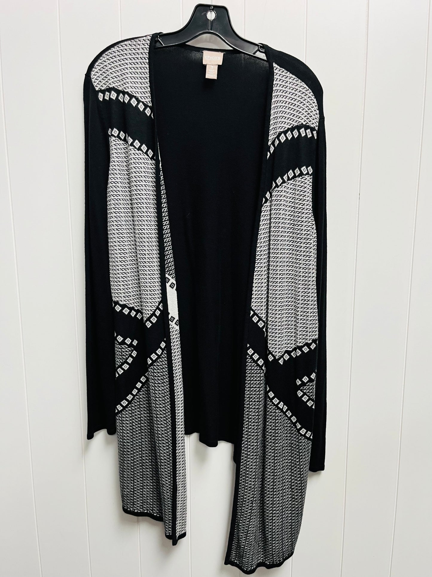 Sweater Cardigan By Chicos In Black & White, Size: Xl