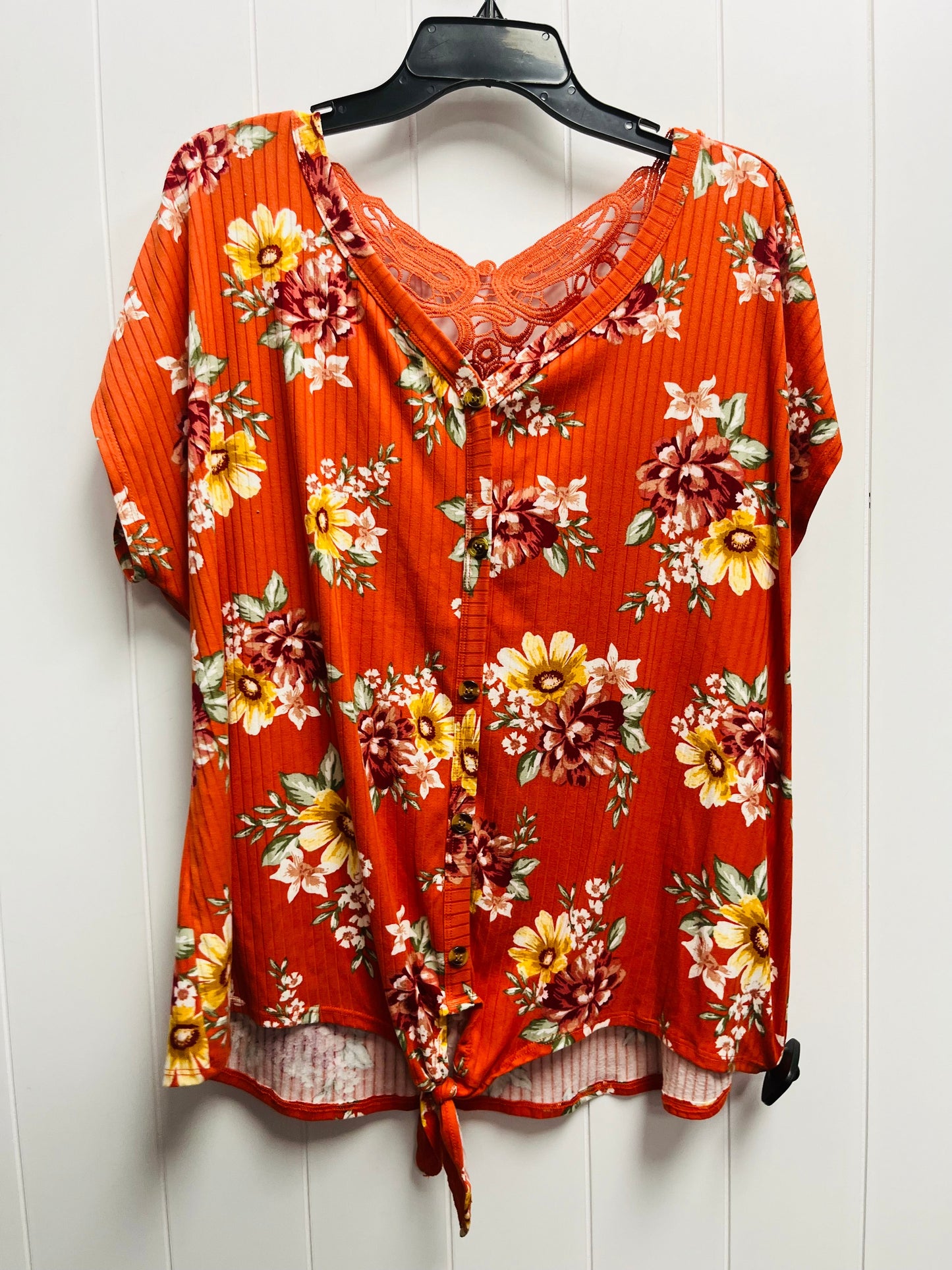 Top Short Sleeve By Bobbie Brooks In Orange & Yellow, Size: 2x