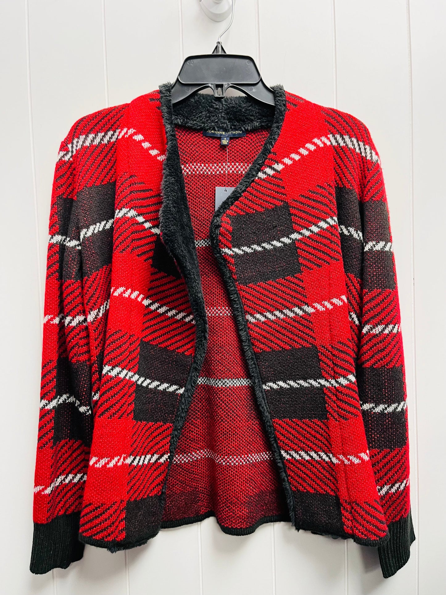 Sweater Cardigan By Adrienne Vittadini In Black & Red, Size: S